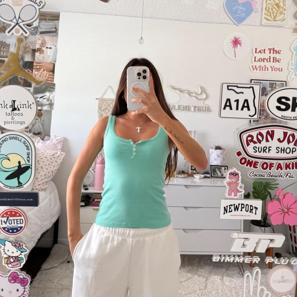 Brandy Melville teal ribbed long tank top